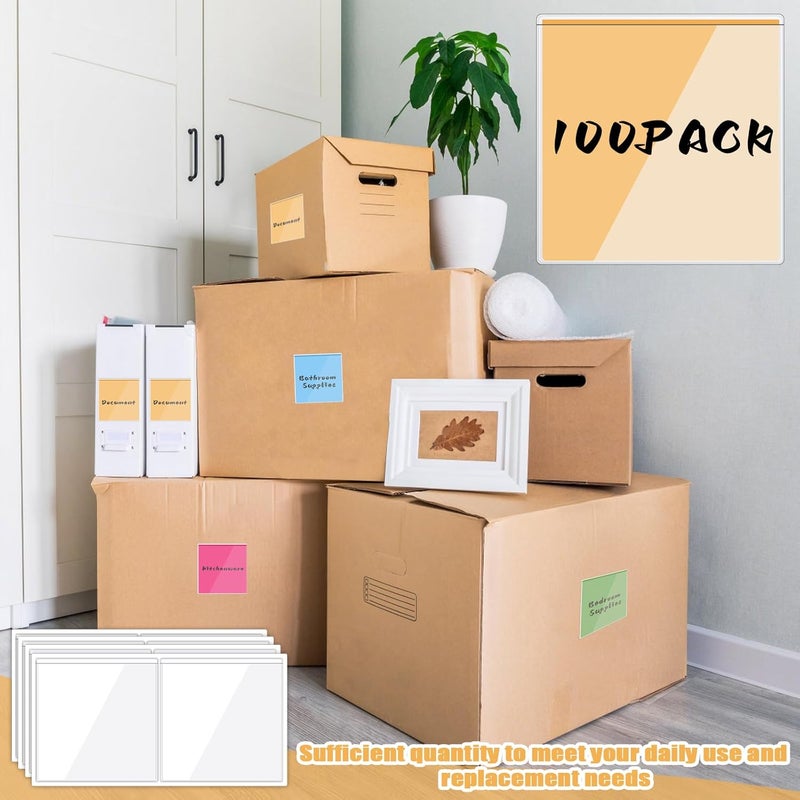 Ysglory 100 Packs Adhesive Label Storage Bin Pockets Clear Plastic Index Card Pockets Sleeves Adhesive Pouches Card Holders with Top Opening for Storage Bins, Library, Office (3.5 x 3.5 inches) - Image 4